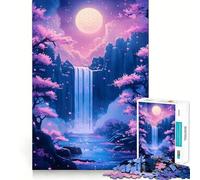 Night Waterfall with Cherry Blossoms Jigsaw Puzzles 1000 Piece for Teenagers Reason Skill Toy Serene Time Exact Cut Amazing Present (50x75cm)