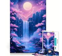 Night Waterfall with Cherry Blossoms Jigsaw Puzzles for Adults1000 Pieces Mind Puzzle Cozy Relax Image Assembly (38x26cm)