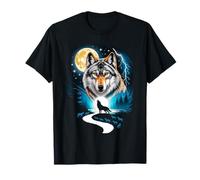 Night Wolfs Graphic Vintage 90s Style, Wolf Howling Moon T-Shirt