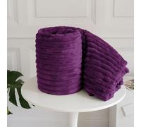 Night Zone Chunky Ribbed Cord Faux Fur Velvet Touch Sofa Bed Throwover Soft touch Blanket (Aubergine, 150x200CM)
