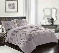 Night Zone Duvet Cover Set Eleanor Pintuck Stripes Luxury Quilt Cover Sets Soft Poly Cotton Easy Care Bedding Set (Silver, Single)