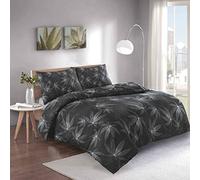Night Zone Duvet Cover Set Leaf Floral Cannabis Marijuana Weed Reversible Quilt Cover Bedding Set (Black/Grey, Single)
