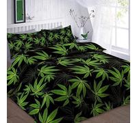 Night Zone Duvet Cover Set Leaf Floral Cannabis Marijuana Weed Reversible Quilt Cover Bedding Set (Black/Green, Double)