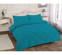 Night Zone Duvet Cover Set Pintuck Pinch Pleated Alexandra Quilt Cover Set Easy Care Polycotton Bedding Set (Teal, Double)