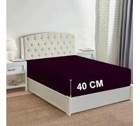 Night Zone Fitted Bed Sheet 180 Thread Count Percale 16" (40CM) Extra Deep Non Iron Fitted Sheet (King, Plum)