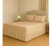 Night Zone Fitted Frilled Valance Sheet Double Latte - 25cm Deep Elasticated Sheet with 30cm All-Around Frill - Fits Over Mattress & Down to the Floor - Polycotton Bed Skirt for Bed Base