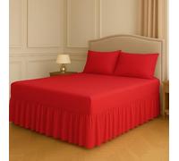 Night Zone Fitted Frilled Valance Sheet Double Red - 25cm Deep Elasticated Sheet with 30cm All-Around Frill - Fits Over Mattress & Down to the Floor - Polycotton Bed Skirt for Bed Base