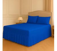 Night Zone Fitted Frilled Valance Sheet Double Royal Blue - 25cm Deep Elasticated Sheet with 30cm All-Around Frill - Fits Over Mattress & Down to the Floor - Polycotton Bed Skirt for Bed Base