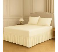 Night Zone Fitted Frilled Valance Sheet King Cream - 25cm Deep Elasticated Sheet with 30cm All-Around Frill - Fits Over Mattress & Down to the Floor - Polycotton Bed Skirt for Bed Base