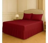 Night Zone Fitted Frilled Valance Sheet King Wine - 25cm Deep Elasticated Sheet with 30cm All-Around Frill - Fits Over Mattress & Down to the Floor - Polycotton Bed Skirt for Bed Base