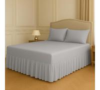 Night Zone Fitted Frilled Valance Sheet Single Silver - 25cm Deep Elasticated Sheet with 30cm All-Around Frill - Fits Over Mattress & Down to the Floor - Polycotton Bed Skirt for Bed Base