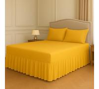 Night Zone Fitted Frilled Valance Sheet Super King Mustard - 25cm Deep Elasticated Sheet with 30cm All-Around Frill - Fits Over Mattress & Down to the Floor - Polycotton Bed Skirt for Bed Base