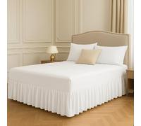 Night Zone Fitted Frilled Valance Sheet Super King White - 25cm Deep Elasticated Sheet with 30cm All-Around Frill - Fits Over Mattress & Down to the Floor - Polycotton Bed Skirt for Bed Base