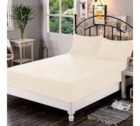 Night Zone Fitted Sheet 400 Thread Count 100% Egyptian Cotton Extra Deep 40cm Sateen Hotel Quality Bedding Fitted Sheet (Cream, Double)