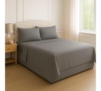 Night Zone Flat Sheet 180 Thread Count Rich Percale Non Iron Bed Linen Soft PolyCotton Blend Plain Dyed Flat Bed Sheets (King, Grey)