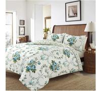 Night Zone Floral Duvet Cover Set Olivia Flannelette 100% Brushed Cotton Thermal Duvet Quilt Cover Bedding Set (Teal, King)