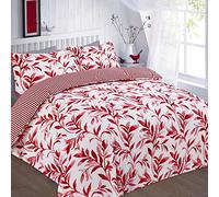 Night Zone Luxury Ellie Leaf Printed Floral Reversible Floral Printed Easy Care Duvet Cover Set (Ellie Red, King)