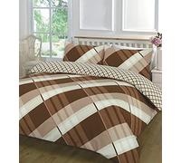 Night Zone Luxury Polycotton Printed Effect Hardy Check Striped Duvet Cover with Pillowcases Bedding Set (Hardy Brown, Double)
