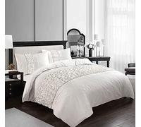 Night Zone Ruffled Diamond Lace Sequence Aurora Luxury Bedding Easy Care Polycotton Duvet Cover Set (Silver, Super King)