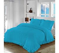 Night Zone Santiago Duvet Cover Bedding Set Frilled Edge Easy Care Polycotton Plain Pattern Ruffle Frill Corner with Pillowcases (Teal, King)