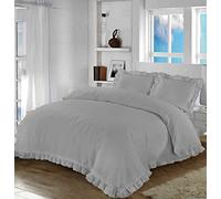 Night Zone Santiago Duvet Cover Bedding Set Frilled Edge Easy Care Polycotton Plain Pattern Ruffle Frill Corner with Pillowcases (Silver, Super King)