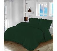 Night Zone Santiago Duvet Cover Bedding Set Frilled Edge Easy Care Polycotton Plain Pattern Ruffle Frill Corner with Pillowcases (Green, Single)