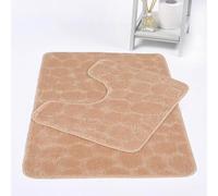 Night Zone Stones 2 Piece Bath Mat & Pedestal Set Non Slip Extra Absorbent Bathroom Toilet Rug Bath Mats Set (Beige)