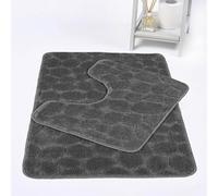 Night Zone Stones 2 Piece Bath Mat & Pedestal Set Non Slip Extra Absorbent Bathroom Toilet Rug Bath Mats Set (Grey)