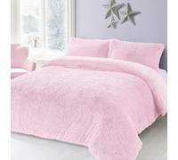 Night Zone Teddy Bear Fleece Long Fur Cuddles Alaska Luxury Duvet Cover Set Warm Cosy Soft Teddy Bedding Set (Pink, Single)