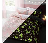 Night Zone Unicorn Glow In The Dark Pink Kids Boys Girls Grey Reverse Soft Feel Fleece Duvet Cover Quilt Bedding Set with Pillowcases (Double, Unicorn)