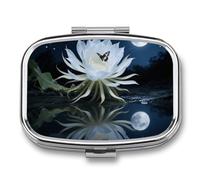 NightBlooming Cereus Pill Box Travel Pill Organizer 2-Compartment with Mirror Design Portable Square Medicine Case for Vitamins, Jewelry & Essentials Durable Pocket Pillcase for Purse, Camping
