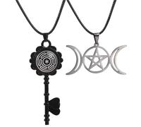 NIGHTCRUZ 2PCS Witch Necklace, Triple Moon Goddess Pendant, Hecate Wheel Necklace