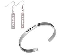 NIGHTCRUZ 3Pcs Moon Phase Jewelry Set, Moon Phase Bracelet Cuff, Witchy Dangle Earrings