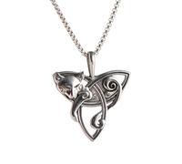 NIGHTCRUZ Celtic Knot Trinity Necklace, Good Luck Irish Pendant with Celtic Knot Moon Cat, Wiccan Necklace for Women, L, Stainless Steel, No Gemstone