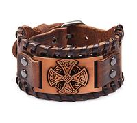 NIGHTCRUZ Celtic Solar Cross Bracelet, Leather Cuff Wristband with Irish Charm Amulet, 11 inches (length) x 1.6 (width), Faux Leather, no gemstone