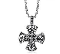 NIGHTCRUZ Celtic Solar Cross Necklace, Stainless Steel Pendant with Celtic Knots Triquetra, Celtic Jewelry Gift for Men Women