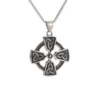 NIGHTCRUZ Celtic Solar Cross Necklace, Stainless Steel Pendant with Irish Celtic Triquetra Trinity Knot