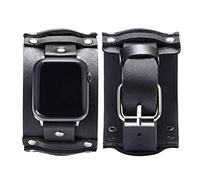 NIGHTCRUZ Compatible with Leather Apple Watch Band - Wide Leather Bracelet Vintage for Apple Watch Series 7/6/5 (Black) (42mm/44mm)