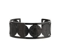 NIGHTCRUZ Cross St. Benedict Christian Bracelet, Virgin Mary Catholic Stainless Steel Cuff Bangle, L, Stainless Steel, no gemstone