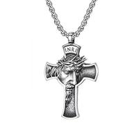 NIGHTCRUZ INRI Jesus Christ Necklace, Cross Pendant Necklace with Crown of Thorns Jesus, Stainless Steel, No Gemstone