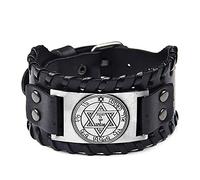 NIGHTCRUZ Key of Solomon Leather Bracelet, 2nd Pentacle of Mars for Talisman, L, Leather, no gemstone