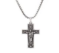 NIGHTCRUZ Open-armed Jesus Cross Necklace, Stainless Steel Christ Crucifix Celtic Pendant, Vintage Prayer Amulet Jewelry for Christians