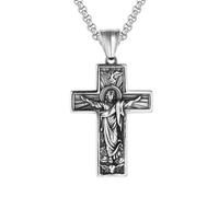 NIGHTCRUZ Open-armed Jesus Cross Necklace, Stainless Steel Christ Crucifix Celtic Pendant, Vintage Prayer Amulet Jewelry for Christians
