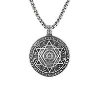 NIGHTCRUZ Seal Solomon Hexagram Necklace, Six-pointed Star Pendant with 12 Constellation, 1.7 inches, Stainless Steel, No Gemstone