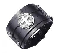 NIGHTCRUZ Wide Leather Bracelet with Cross, Medieval Leather Cuff Wristband for Men, Brown, 9 inches, Punk, Cuff