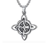 NIGHTCRUZ Witches Knot Necklace, Celtic Knot Pendant with Triquetra Trinity, Stainless Steel, No Gemstone