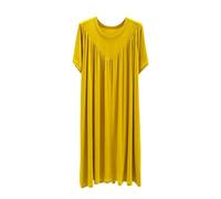 Nightdress for Women UK Clearance Short Sleeve Casual T Shirts Dress Round Neck Loose Lounge Dresses Lightweight Baggy Pleated Long Dress Soft Pyjamas Sleepwear Yellow