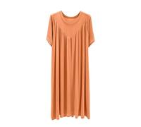 Nightdress for Women UK Clearance Short Sleeve Casual T Shirts Dress Round Neck Loose Lounge Dresses Lightweight Baggy Pleated Long Dress Soft Pyjamas Sleepwear Orange