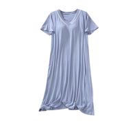 Nightdress for Women V Neck Short Sleeve Long Nightgown Nighties Solid Color Padded Nightshirts Soft Cotton Loose Sleep Dress Summer Sleepwear Pyjamas
