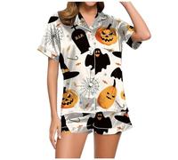 Nightdress with Dressing Gown Set with Halloween Print for Women Batiste, beige, L